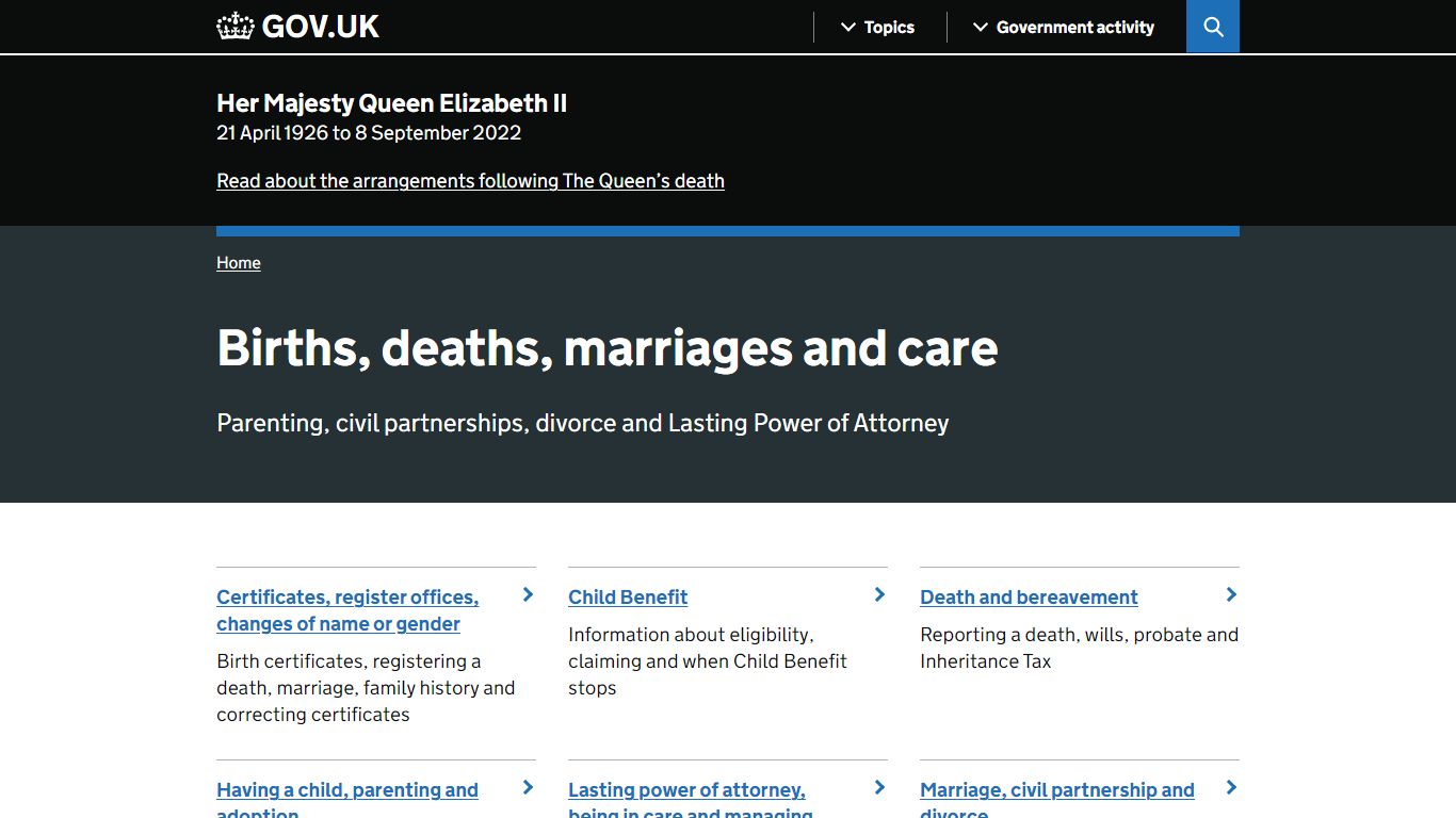 Births, deaths, marriages and care - GOV.UK